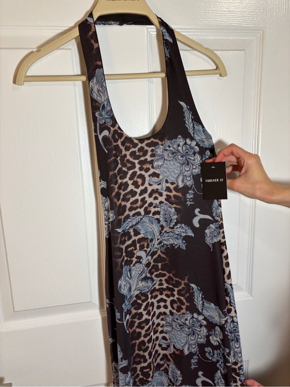 NWT Forever 21 Women’s S Brown Leopard Floral Mesh Maxi Dress Y2K Bodycon